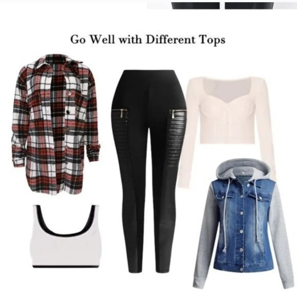 Flamingo Urban Contrast Panel Zipper Detail Faux Leather Moto Pants SzL - Picture 15 of 16